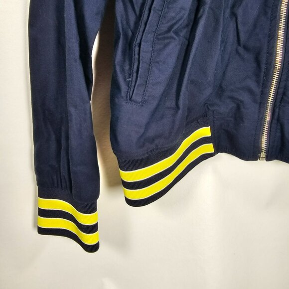 Denim & Flower Ricky Singh Bomber Jacket Mens Size L Navy Blue w/ Yellow Stripes - Picture 6 of 10